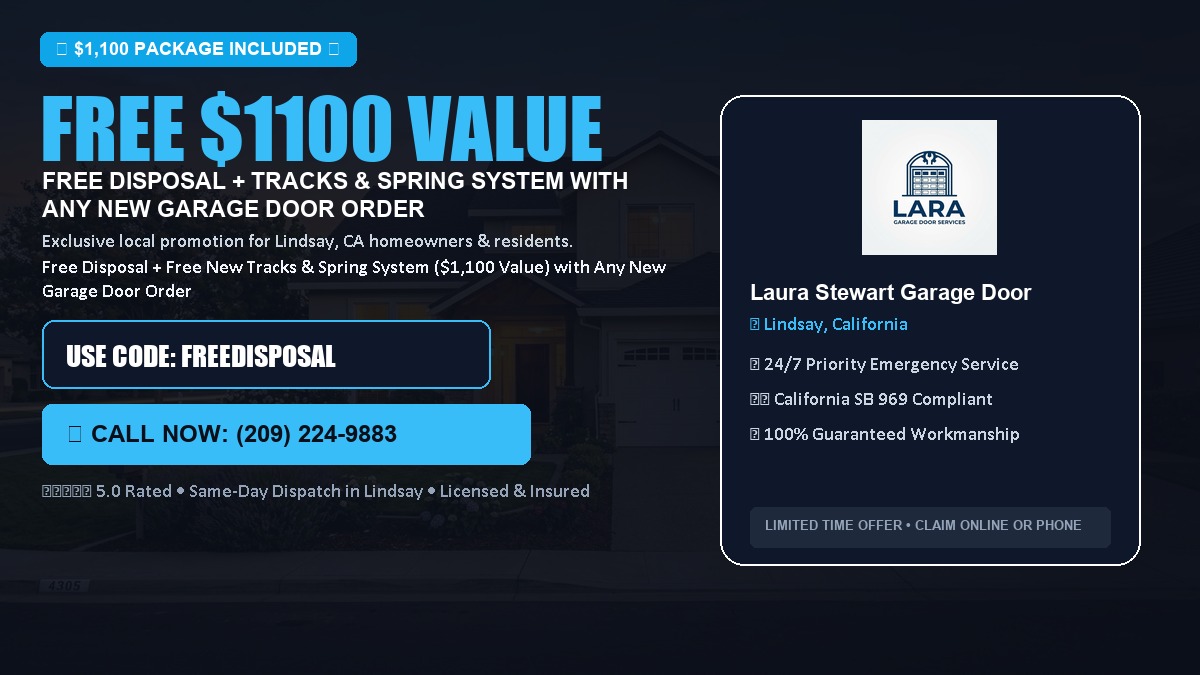 Free Disposal + Free New Tracks & Spring System with Any New Garage Door Order ($1100 Value) in Lindsay, CA